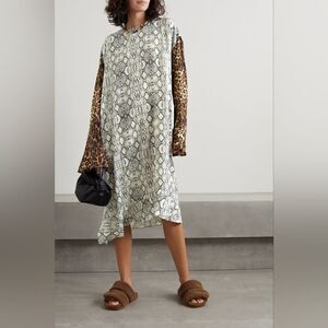 NWOT Les Rêveries Printed Silk Crepe De Chine Midi Dress in Snake print Size 4